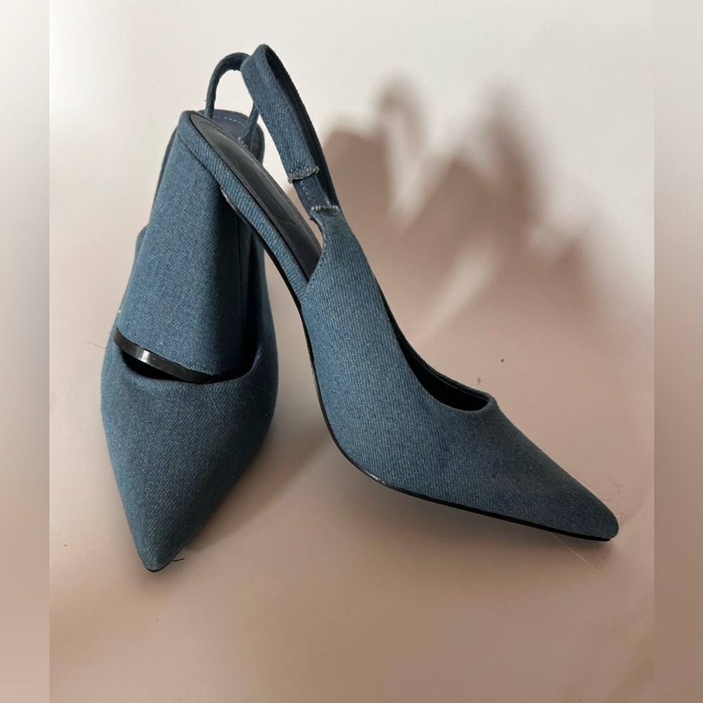 Blue denim slingback heels